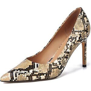 Women's Brown Synthetic Snake Skin Pumps Pointed Toe Stiletto Slip On Heels